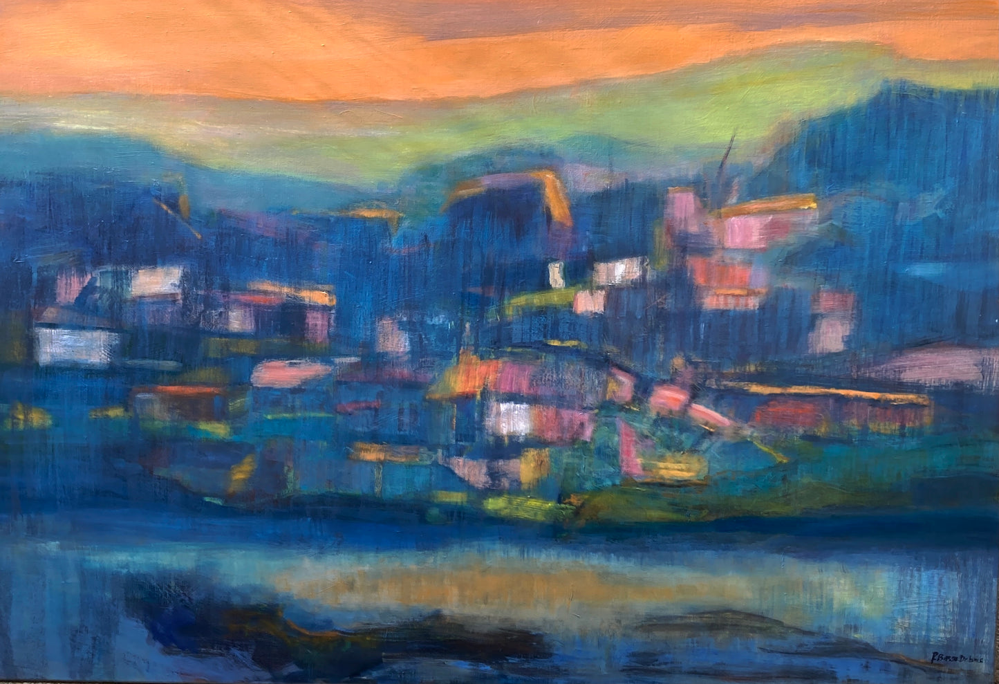 Village dans la brume 2024 116x81cm Huile sur toile